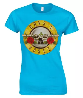 Buy Guns N Roses Classic Bullet Logo Blue Womens Fitted T-Shirt OFFICIAL • 15.19£