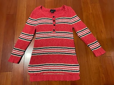 Buy Anthropologie Sanctuary Women XS Red 3/4 Sleeve Striped Ribbed Knit Top T-shirt • 7.56£