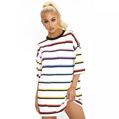 Buy Womens Ladies Stripe Oversized Boyfriend T Shirt Dress Casual Tee Baggy Long Top • 10.99£