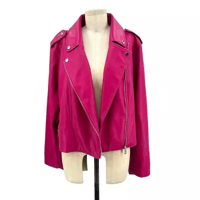 Buy NWT Eloquii Faux Leather Moto Jacket Very Berry Pink Plus Size 22/24 • 95.43£