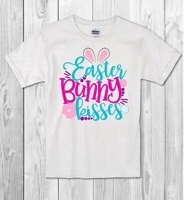 Buy Easter T-shirt Girls  EASTER BUNNY KISSES  - Childrens Kids T Shirt/bodysuit • 9.80£