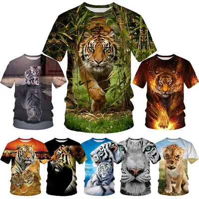Buy New Womens/Mens Animal Tiger 3D Print Casual T-Shirt Short Sleeve Tops Tee • 8.39£