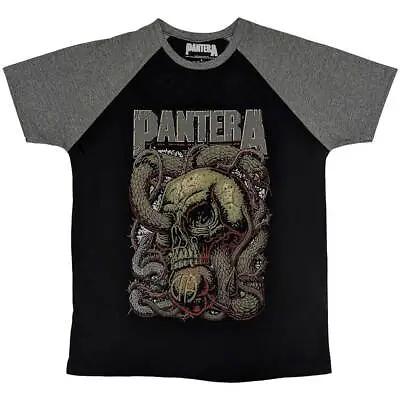 Buy Pantera Unisex Raglan T-Shirt: Serpent Skull  Black/Grey Cotton • 17.99£