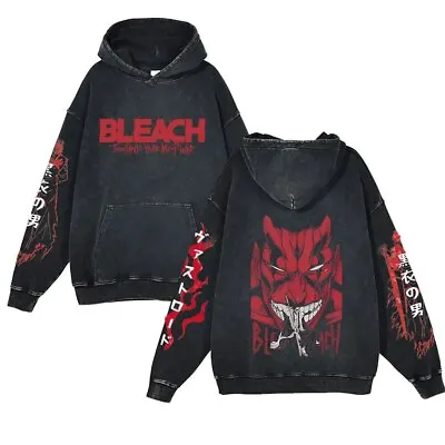 Buy Japanese Anime Bleach Graphic Washed Black Hoodie, Unisex Streetwear Streetwear • 35.99£