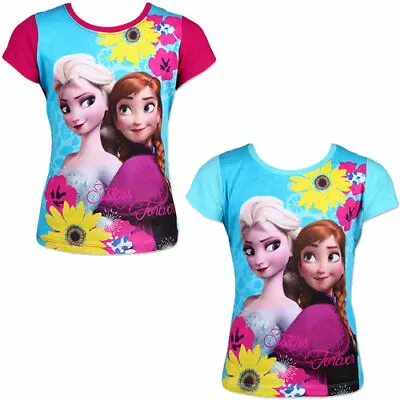 Buy Girls 100% Cotton 'Frozen' Disney Short Sleeve Printed T-Shirt 3-8 Years • 4.99£