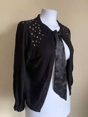 Buy Tie Front Studded Cardigan 10 Stretch Military Goth Grunge Vintage Style 80s • 9.99£