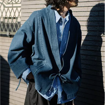 Buy Men Women Denim Kimono Cardigan Jacket Coat Loose Haori Outwear Haori Unisex • 24.59£