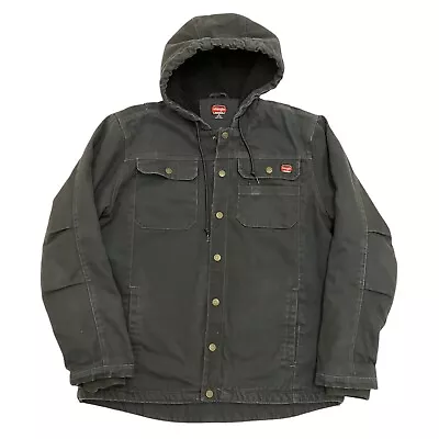 Buy Wrangler Shirt Jacket Sherpa Lined Black Mens M Hooded Full Zip Workwear • 29.99£