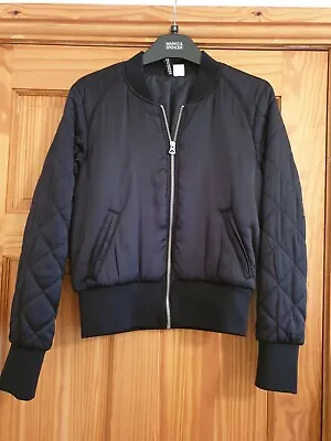 Buy H&M Faux Silk Quilted Casual Black Bomber Baseball Style Jacket UK 10 Worn Once • 15.50£