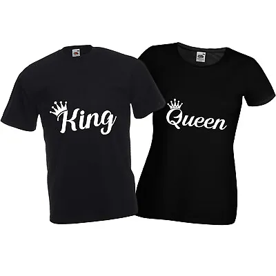 Buy KING QUEEN Pair CROWN T-Shirts Funny Love Valentines Day Couples Matching Bae • 12.99£