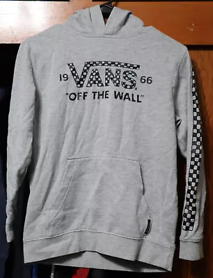 Buy Vans Classic Logo Pullover Hoodie Checkered Sleeves Gray Youth Medium YM • 10.22£