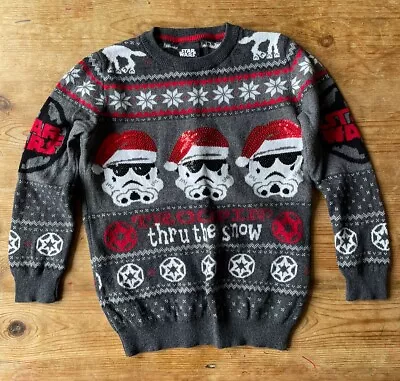 Buy TU Grey Star Wars Stormtrooper Christmas Jumper Boys 6 Years Red Sequins • 3.50£