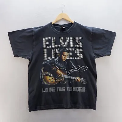 Buy Elvis Presley T Shirt Large Black Love Me Tender Graphic Double Sided Cotton • 10.52£