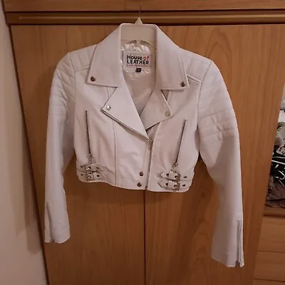 Buy White Leather Jacket By House Of Leather  Size 8-10 • 45£