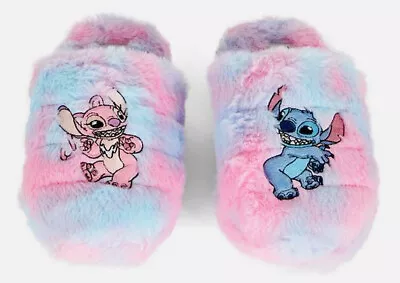 Buy Lilo & Stitch Angle Mule Slippers Tie Dye Pink Blue Girls Faux Fur 5 UK • 15.99£
