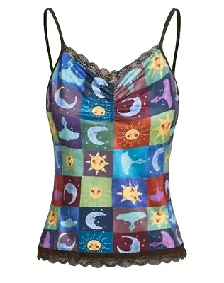 Buy Womens Size 6-8 UK Patchwork Celestial Ruched Cami Top Lace Trim New XS Sun Moon • 11.95£