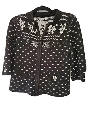 Buy DC Shoe Snowflake Sweater M Nordic Christmas Cardigan Medium Black White Womens • 4.83£