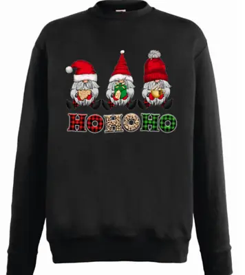 Buy Ladies Christmas Sweatshirt Gnome Xmas Sweater Black Ho Ho Ho Gonk Festive Gift • 19.99£