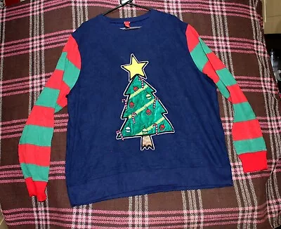 Buy Christmas Tree Vintage Ugly Jumper Colourful Sweatshirt Elf Sleeves Blue 2XL • 24.19£