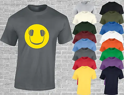 Buy Smile Headphones Mens T Shirt Funny Dj Vinyl Record Music Acid House Rave Scene • 7.99£