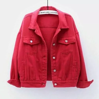 Buy Denim Jacket Womens Coat Color Plain Top Button Up Ladies Jean New • 21.42£