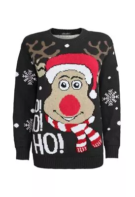 Buy Children's Boy/Girl Boohoo Ho Ho Ho Reindeer Black Christmas Jumper • 9.99£