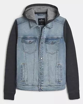 Buy New Men's Hollister Denim Hoodie Hooded Stretch Denim Jacket RRP£79 Light Wash • 59.99£