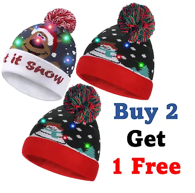 Buy Christmas Hats With LED Light Up Beanie Sweater Xmas Hat Winter Let It Snow • 9.99£