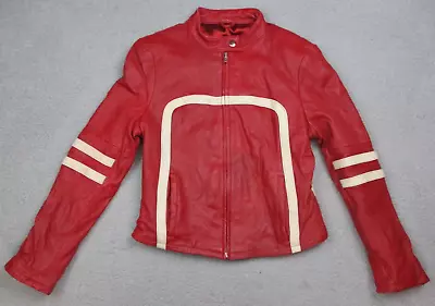 Buy Vintage Wilsons Maxima Leather Jacket Womens Small Red And White Moto Cafe Racer • 193.02£