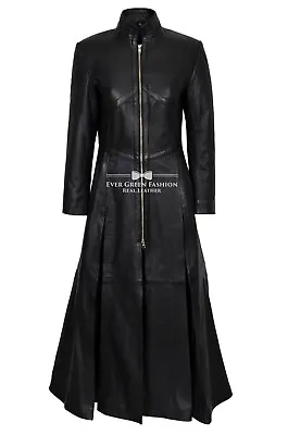 Buy Ladies Matrix Black Full-Length Coat Lambskin Leather Movie Inspired Gothic Coat • 247.49£