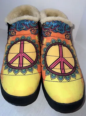 Buy Yes We Vibe Peace Sign Slip On Comfort Shoes Women Fits Like 8 Hippy 70’s Funky • 26.32£