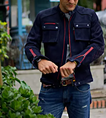 Buy Navy Blue Field Leather Jacket For Men Pure Suede Custom Made Size S M L XXL 3XL • 157.63£