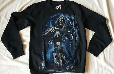 Buy Mens Youths Skeleton Biker Grim Reaper T Shirt Sweatshirt Medium New Horror • 4.99£