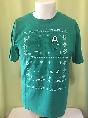Buy Marvel Avengers Christmas Themed Kid’s Green T Shirt Size XL Iron Man Hulk Capta • 11.02£