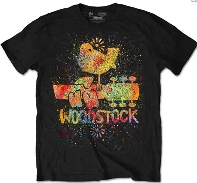 Buy Woodstock Unisex T-shirt Splatter Motif New Size Medium Black Official Merch • 19.69£