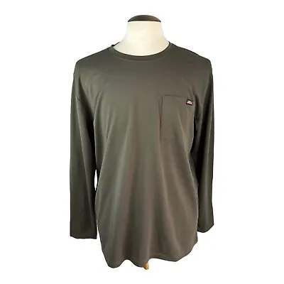 Buy Dickies Mens Green T-Shirt Large L Long Sleeved Workwear Regular Fit Pocket • 17£