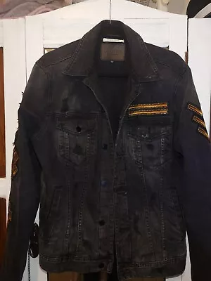 Buy GUESS Dillon Onyx Black Fade Distressed Patch Denim Jacket Size M • 125£