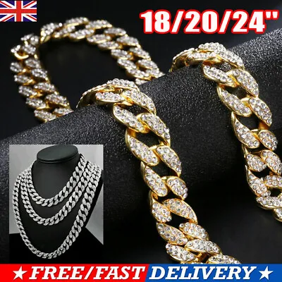 Buy 18  24  Mens Boys Hip Hop Thick Necklace Iced Out Chain Diamond Shiny Jewellery • 7.69£