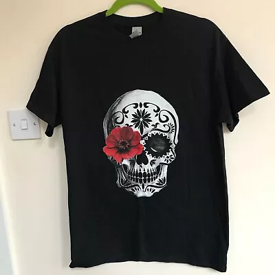 Buy Mexican Day Of The Dead Skull T-Shirt 100% Cotton Size M Medium Black Gildan • 11£