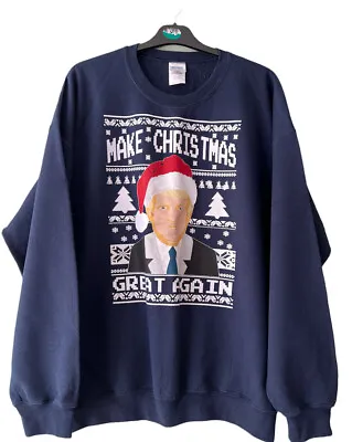 Buy Gildan Sweater Adult XL Blue Make Christmas Great Sweatshirt Donald Trump USA • 2£