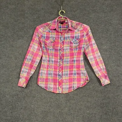 Buy Rock & Roll Cowgirl Shirt Womens Pearl Snap Small Multicolor Rhinestone Western • 20.44£