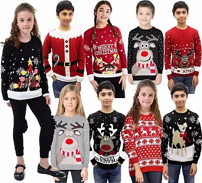 Buy Boys Girls Unisex Kids Novelty Retro Santa Reindeer Tops Christmas Xmas Jumpers  • 9.85£