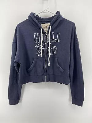 Buy Hollister Full Zip Up Crop Hoodie Womens Size Small Blue White Big Logo FastShip • 28.41£