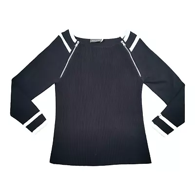 Buy MINT VELVET Midnight Blue Jumper Size 10 Pullover Soft Knit Stripes Zips • 20£