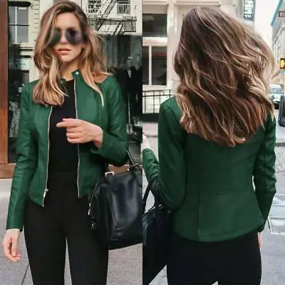 Buy Outwear Coat Blazer Jacket Biker Jacket Leather Casual Zip Ladies Women Faux • 15.91£