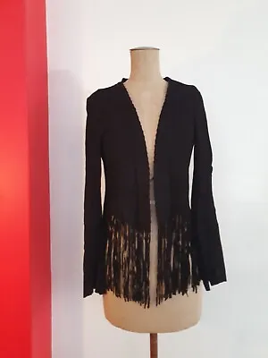 Buy Suede Leather Jacket Waterfall Black XS-S Indian Gypsy Hippie Style NEW • 110.96£