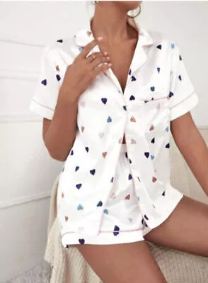 Buy Womens Satin Pyjamas Nightwear Set Ladies Short Sleeve Button Soft Sleepwear PJs • 11.59£