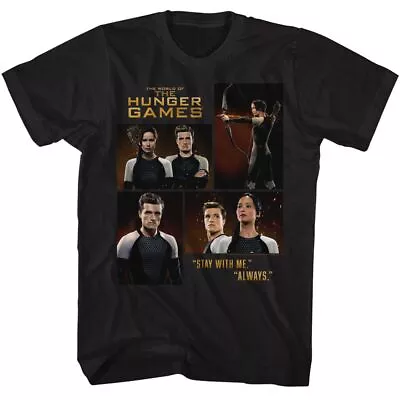 Buy Hunger Games - Katniss Peeta Four Photos - Black Short Sleeve Adult T-Shirt • 99.37£