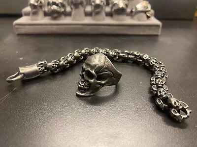Buy Mens 10MM Punk Skull Biker Stainless Steel Viking Bracelet & Ring Set + Gift Box • 39.89£