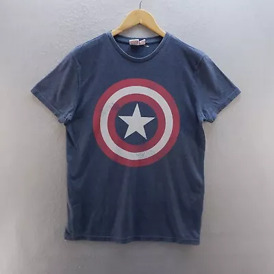 Buy Captain America T Shirt Medium Blue Graphic Print Marvel Avengers Short Sleeve • 8.99£